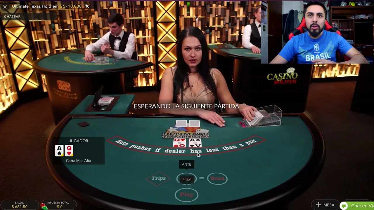 Crupier en vivo repartiendo cartas en un casino en vivo en streaming HD